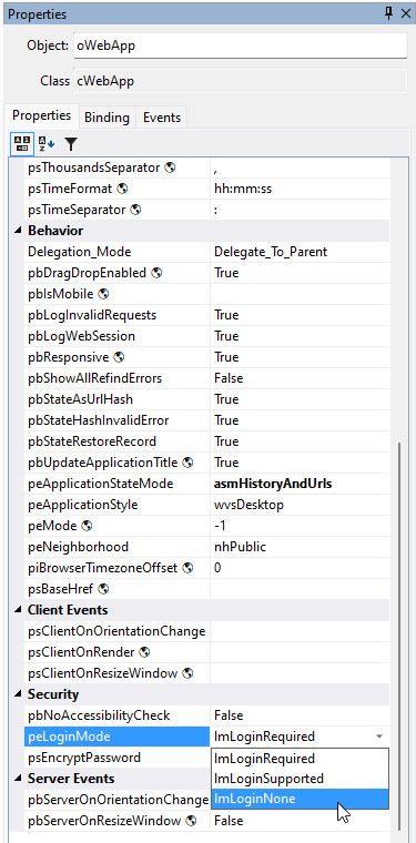 Object Properties oWebApp