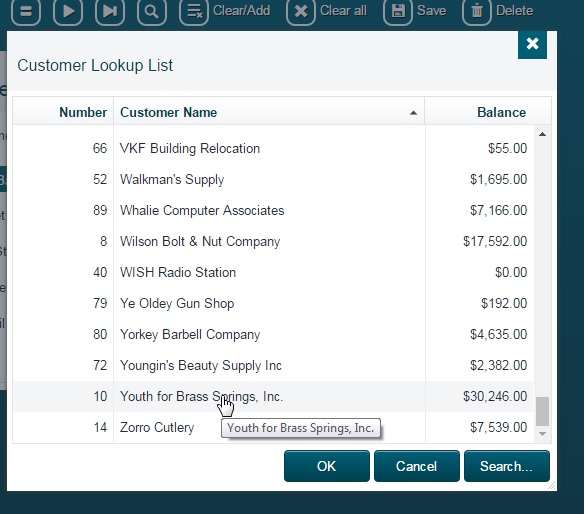 Customer Lookup List