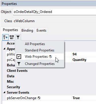 Properties Panel Filters