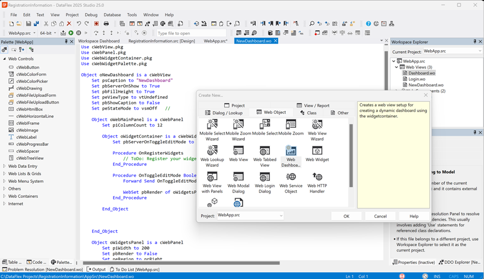 Web Dashboard Create New